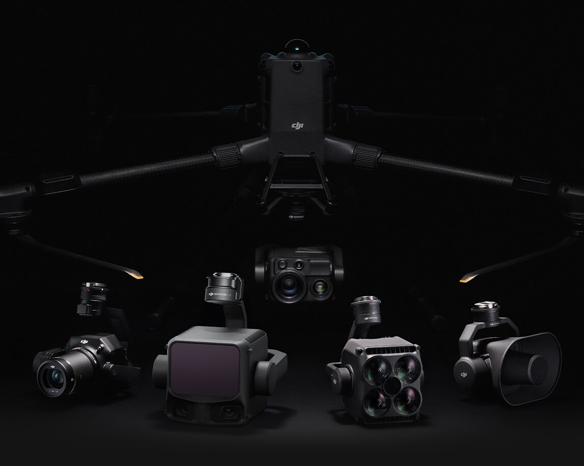 Oficiální produktová fotografie platformy DJI Matrice 400 a kompatibilních senzorů